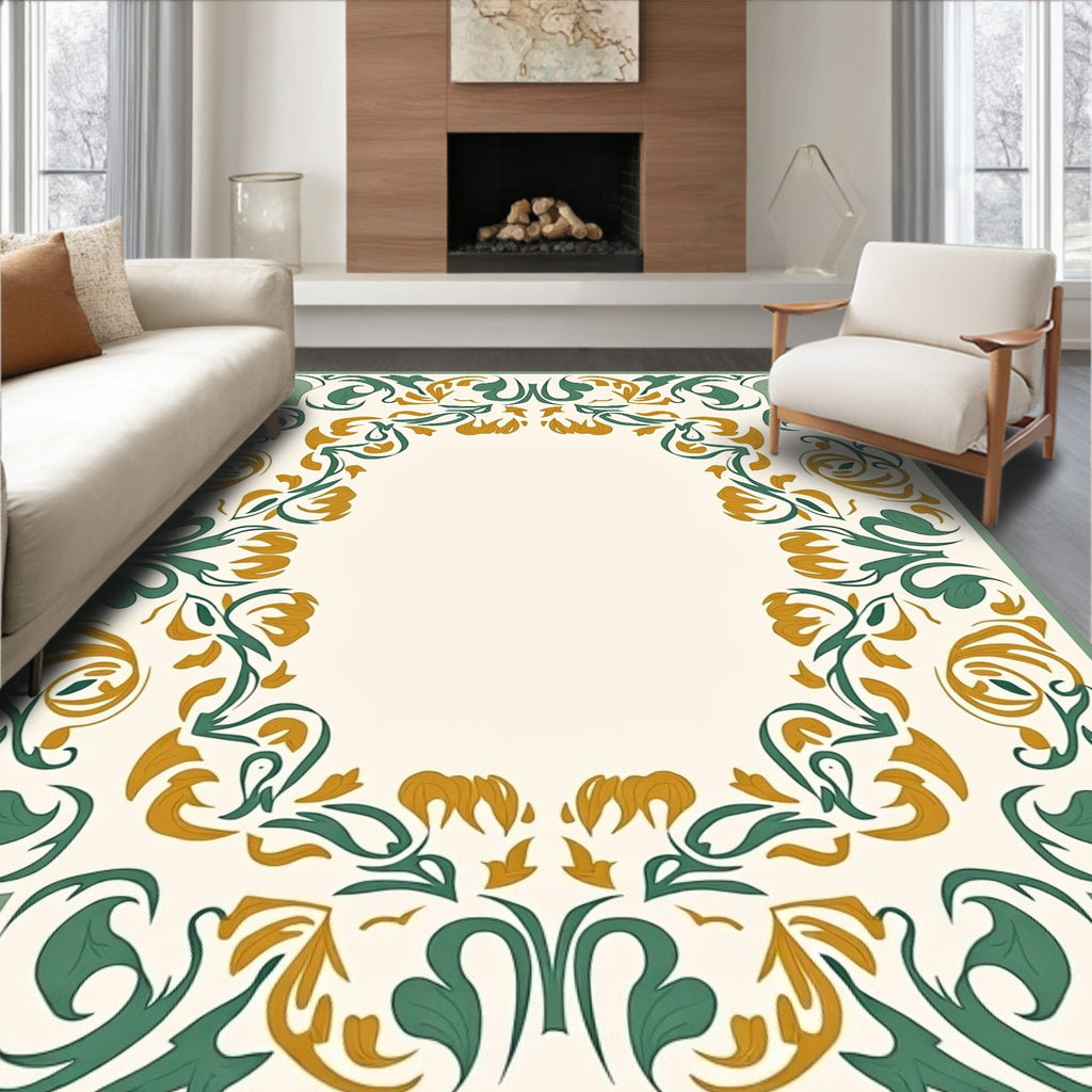 Nature Inspired Floral Scroll Design Rug