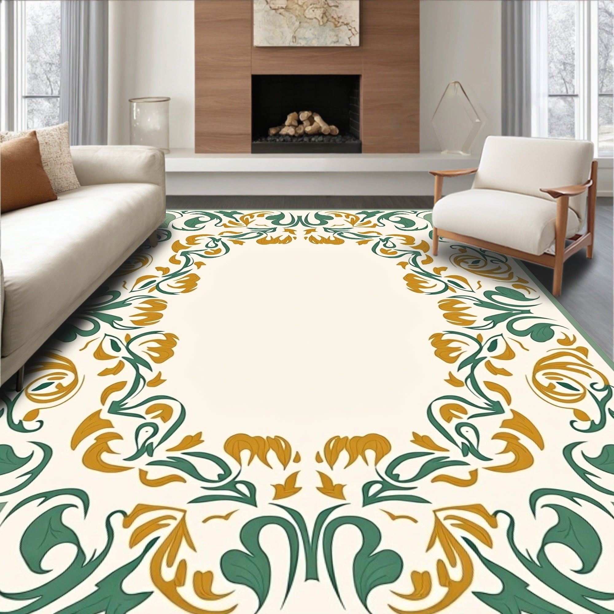 Nature Inspired Floral Scroll Design Rug