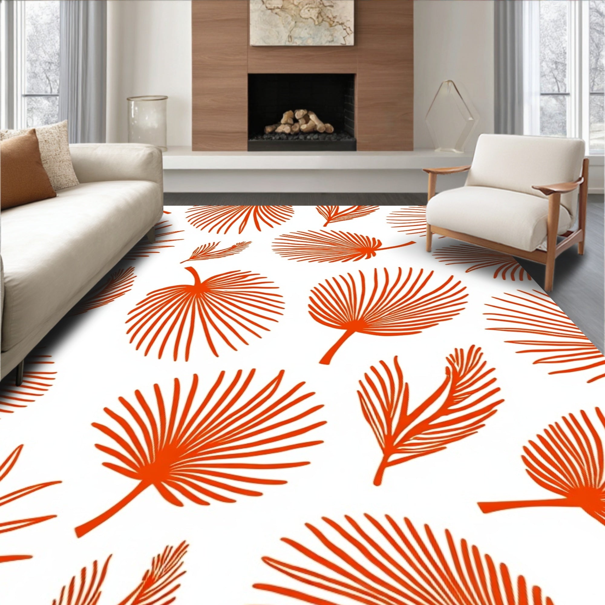 Tropical Palm Leaf Abstract Pattern Rug