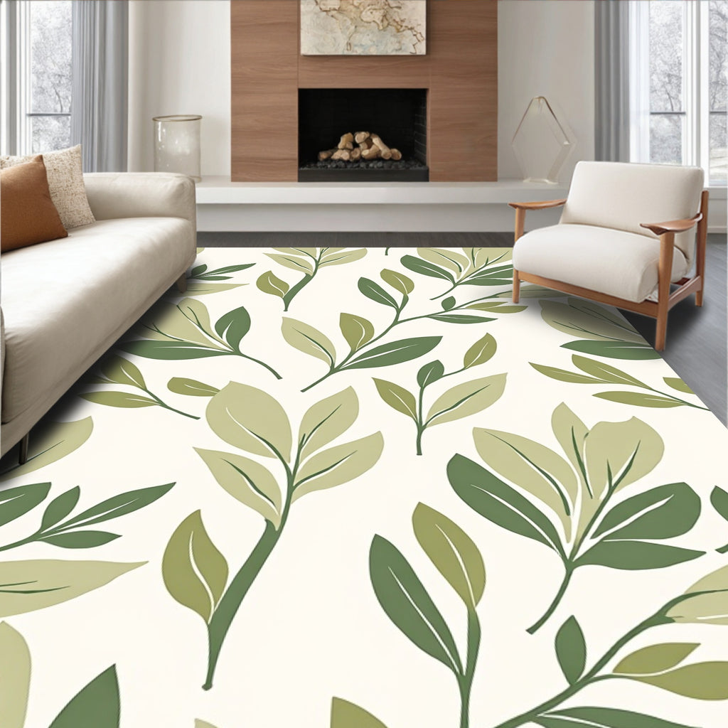 Green Leafy Botanical Pattern Rug