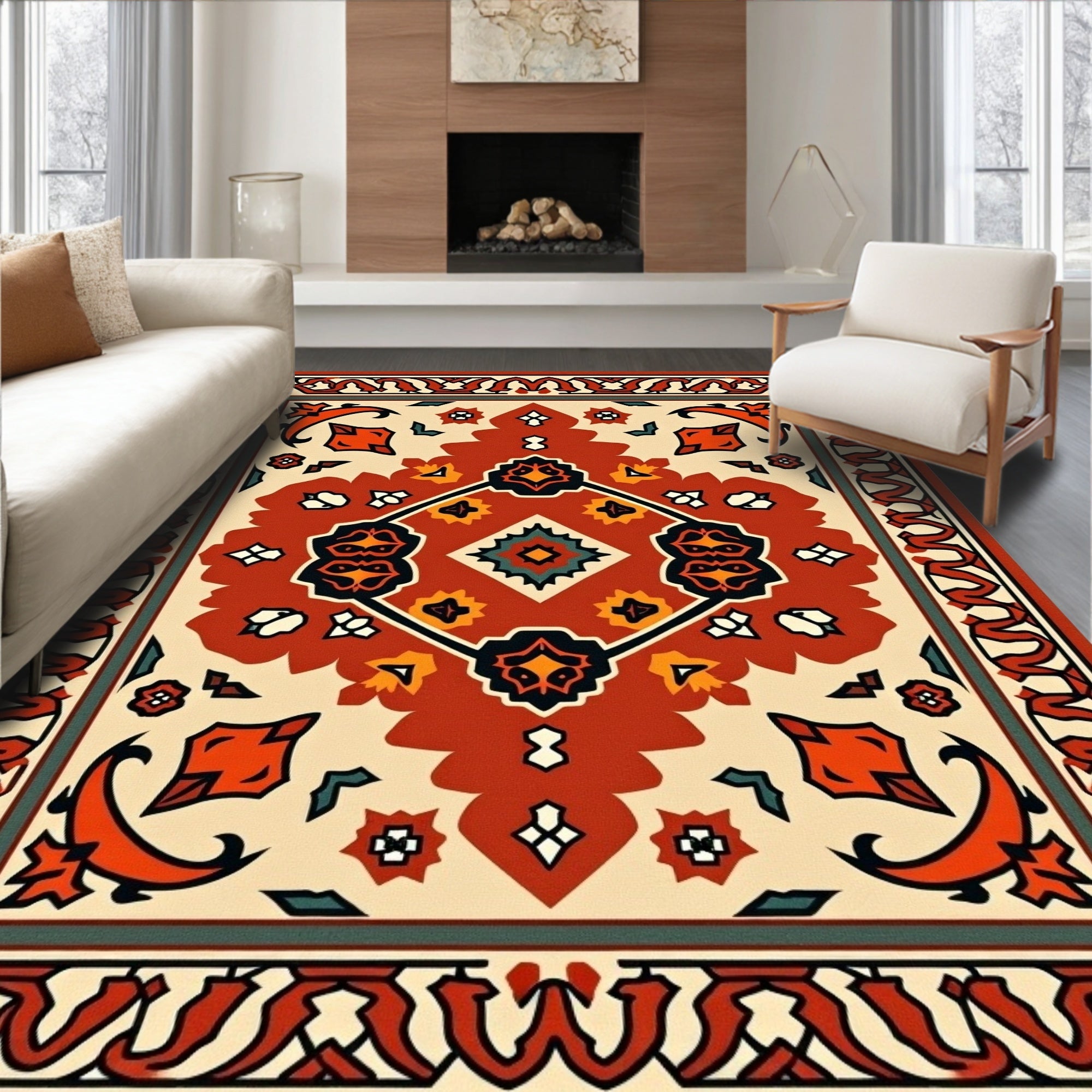 Intricate Red Floral Medallion Rug