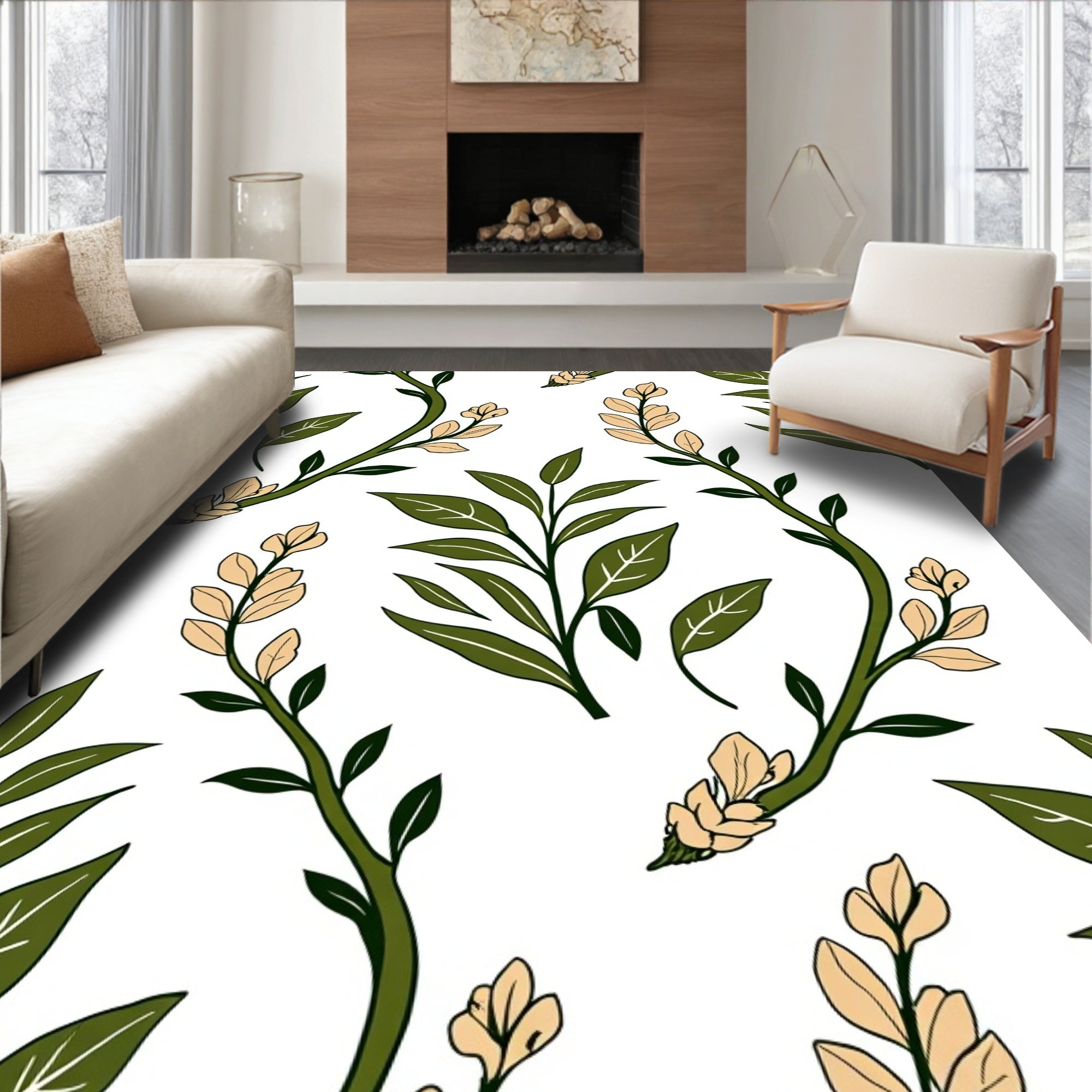 Botanical Sketch And Vine Design Rug