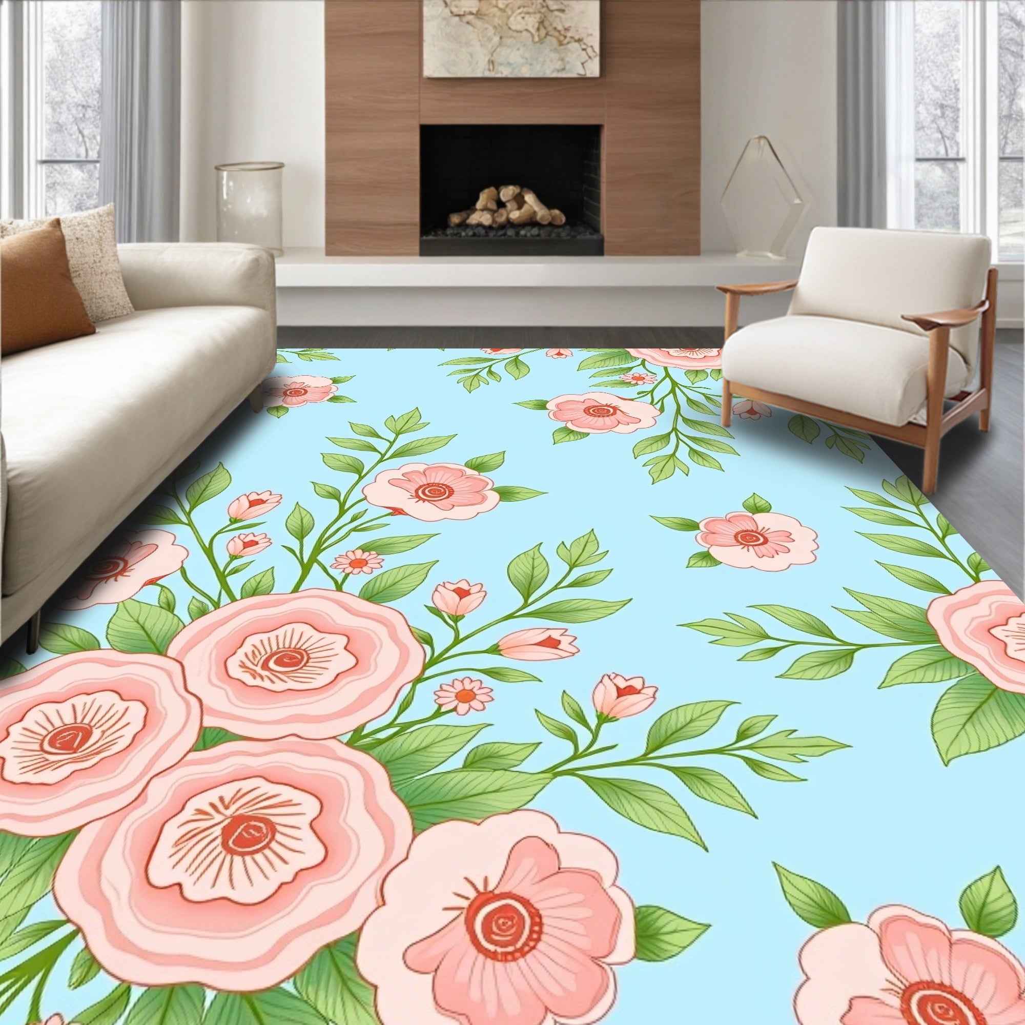 Classic Pink Floral Swirl Pattern Rug