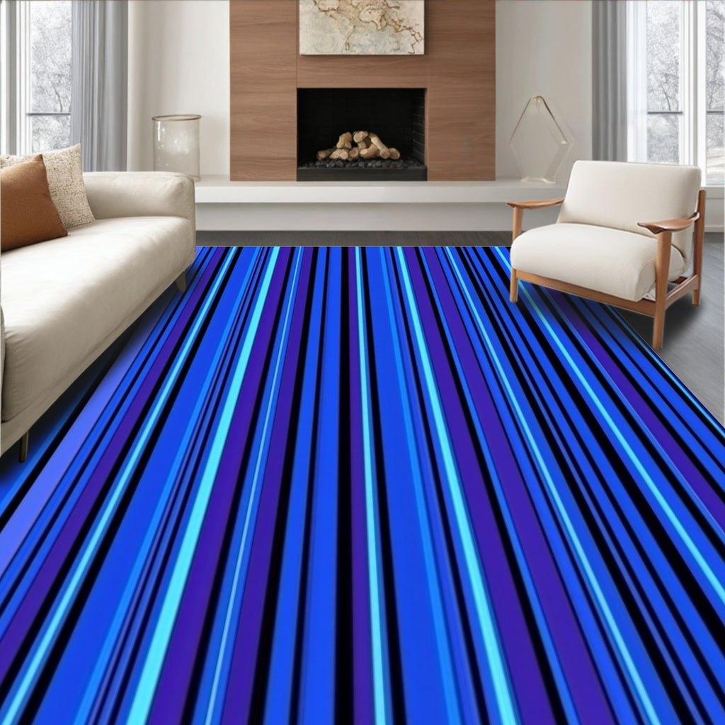 Vertical Blue Stripe Pattern Rug