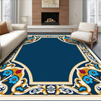 Ornate Floral Frame With Blue Accents Rug