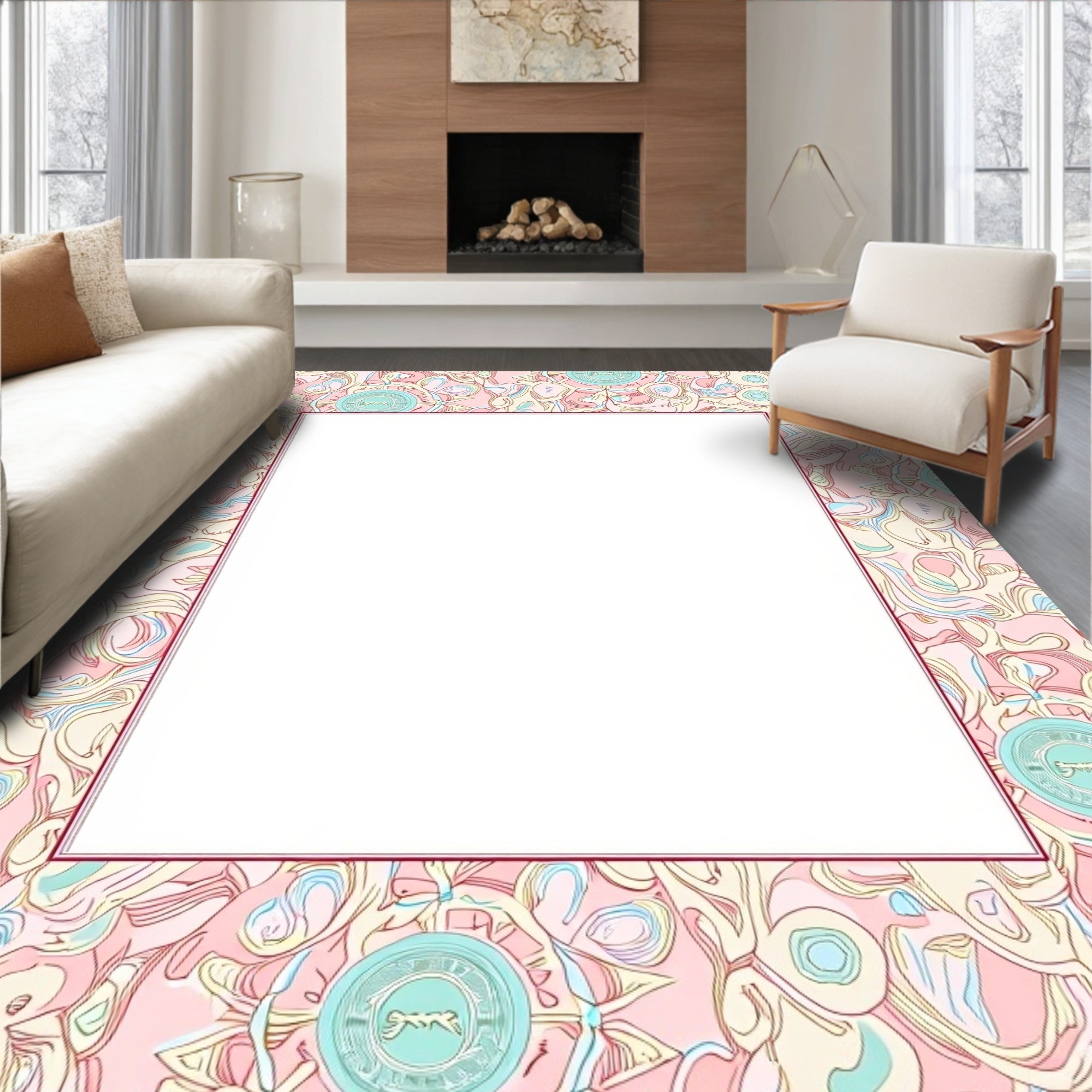 Whimsical Abstract Floral Pattern Design Rug