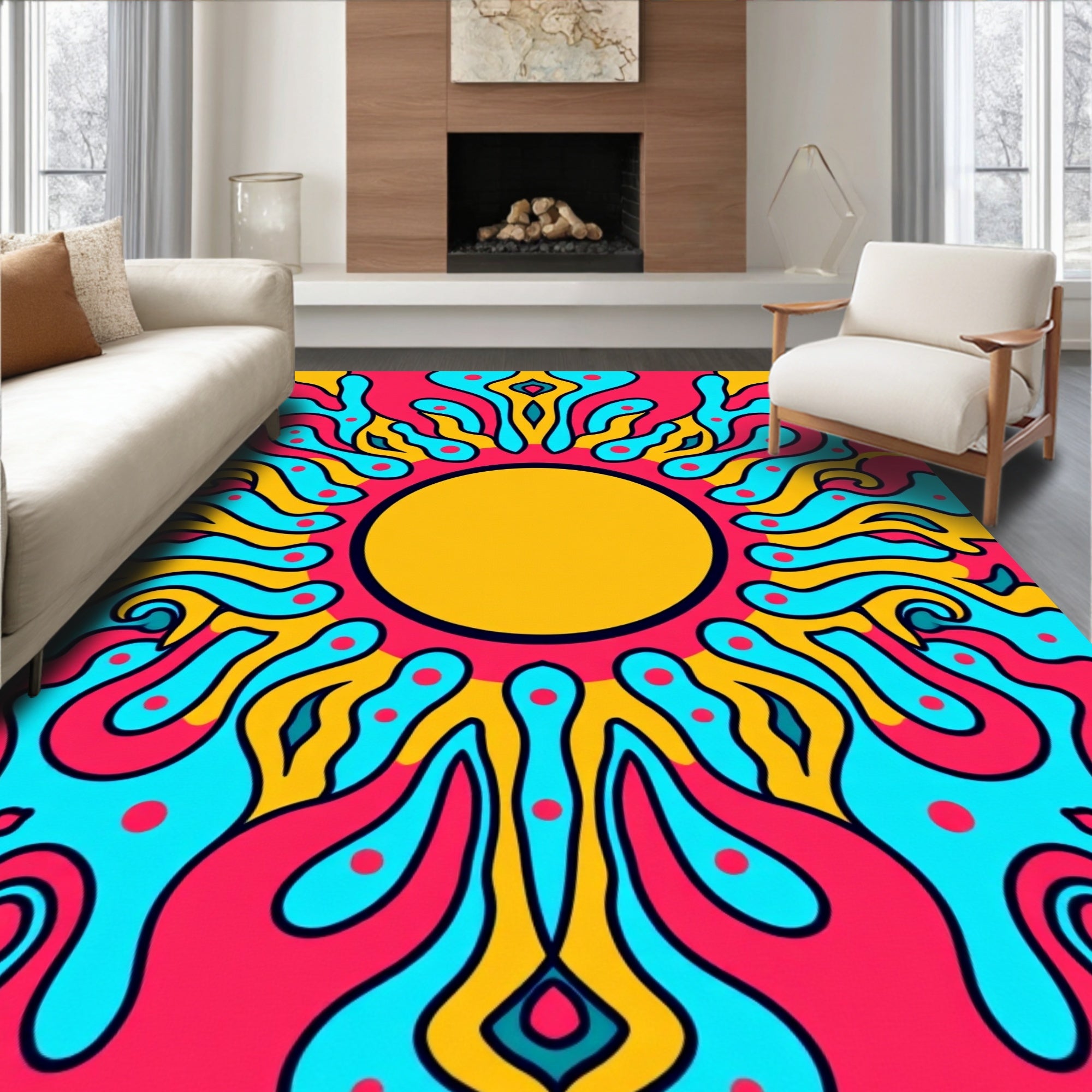 Vibrant Swirls With Pink Dots Rug