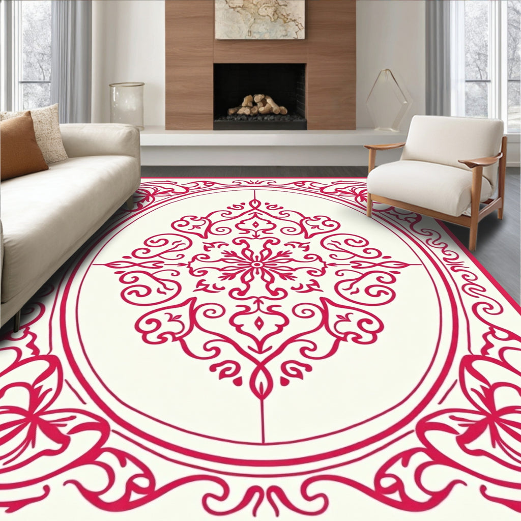 Ornate Red Floral Medallion Design Rug