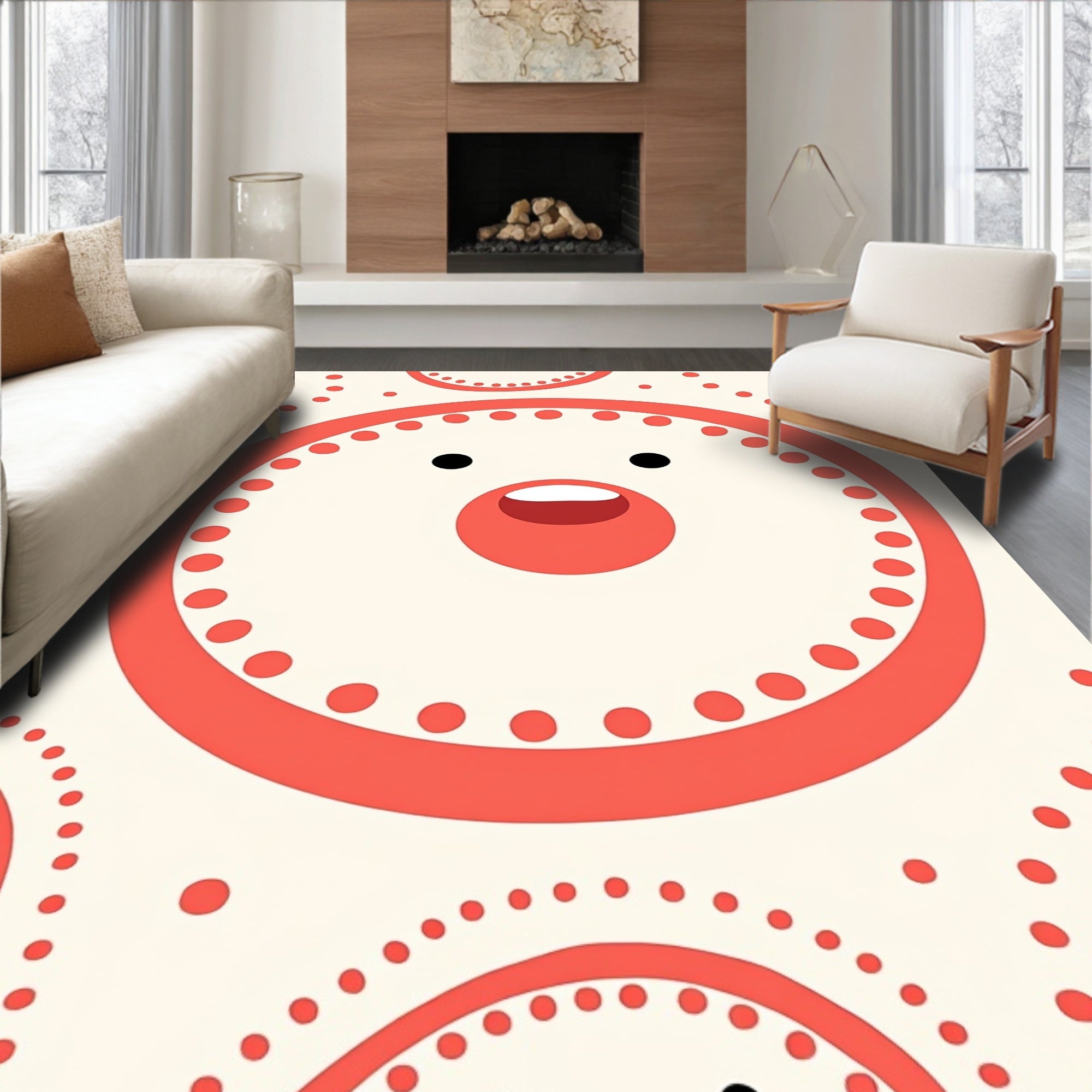 Coral Ivory Whimsical Dot Pattern Rug
