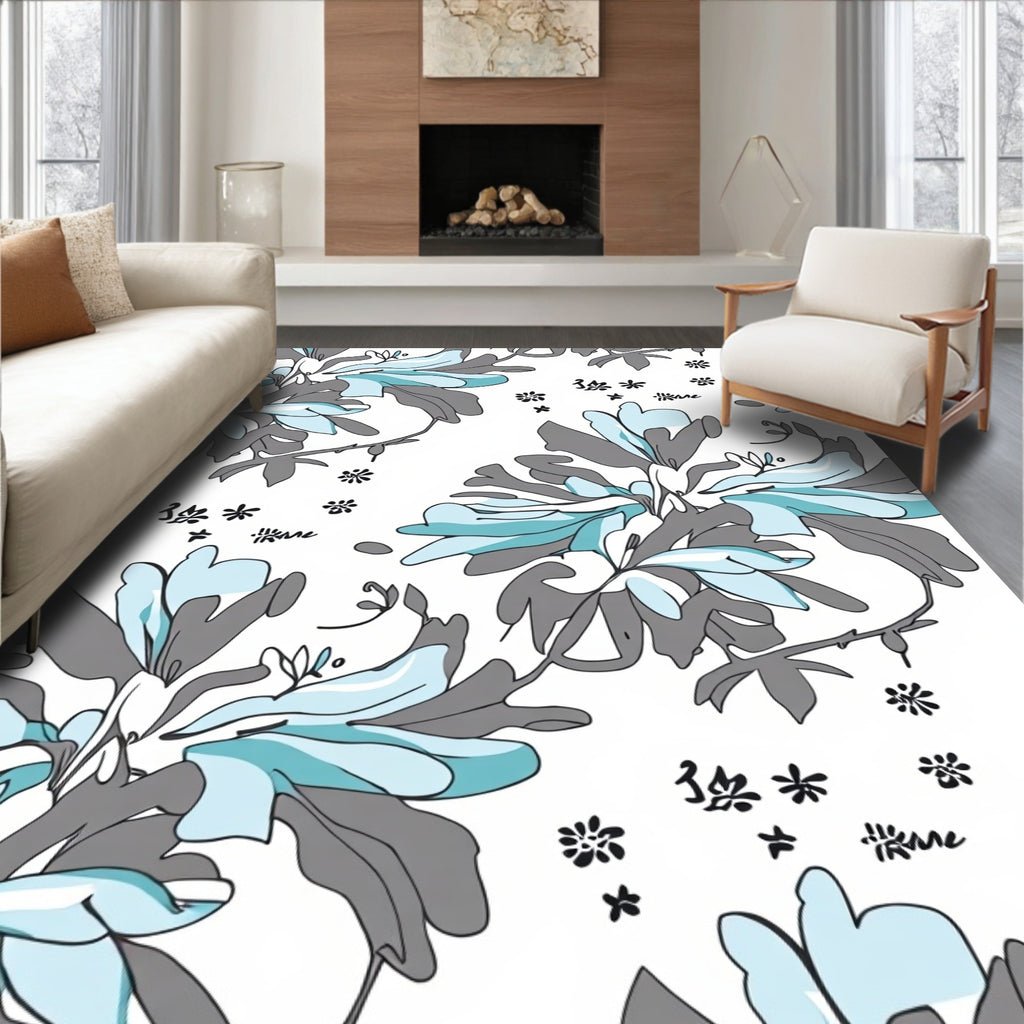 Coastal Abstract Floral Branch Design Rug