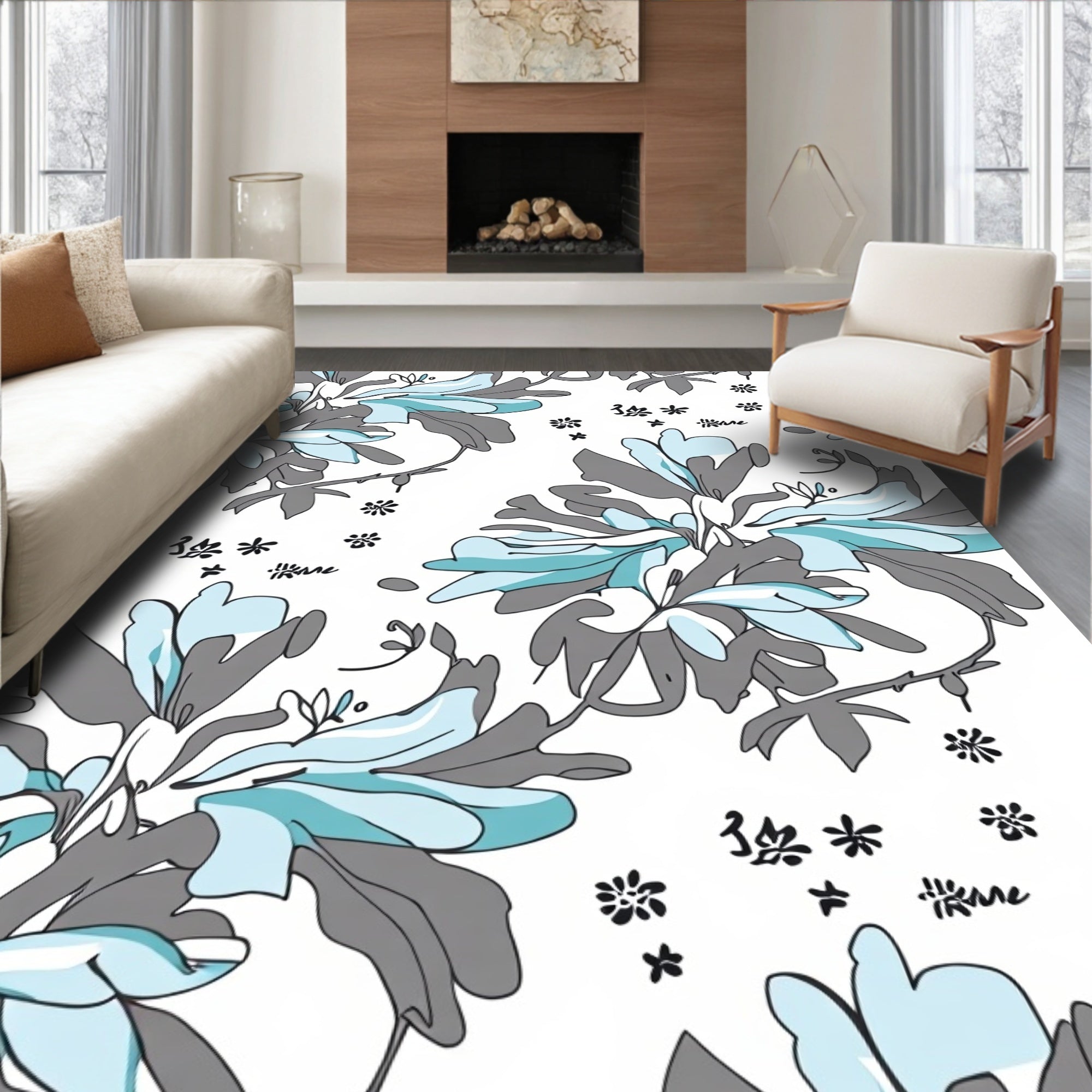 Coastal Abstract Floral Branch Design Rug