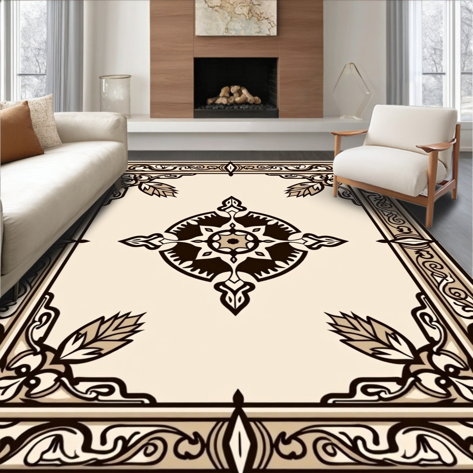 Intricate Floral Motif With Border Design Rug