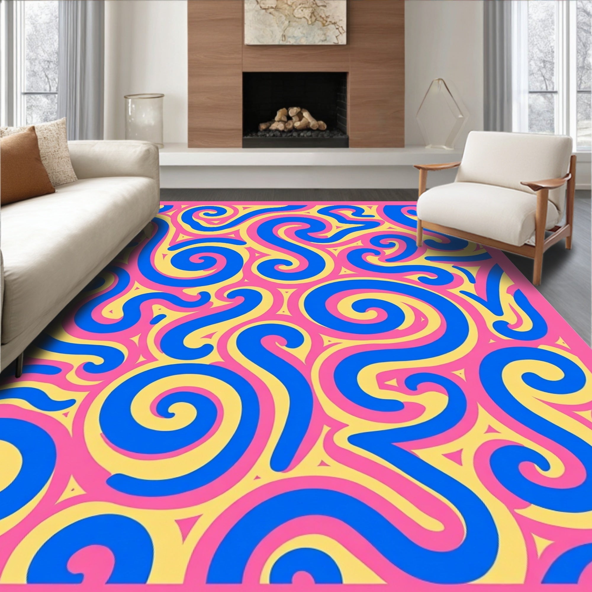 Vivid Blue Pink Yellow Swirl Rug