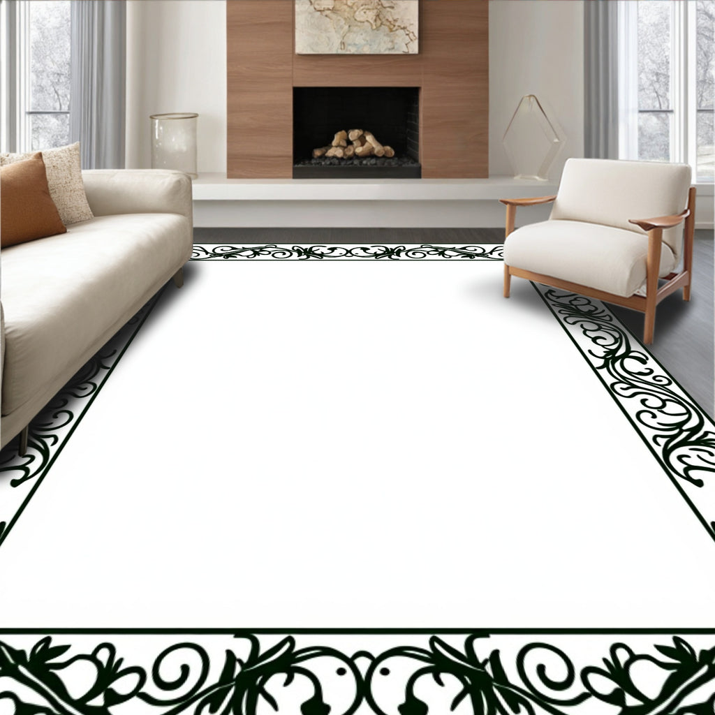 Ornate Black Vine Scroll Frame Rug