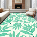 Teal Leaf Patterned Tropical Design Rug