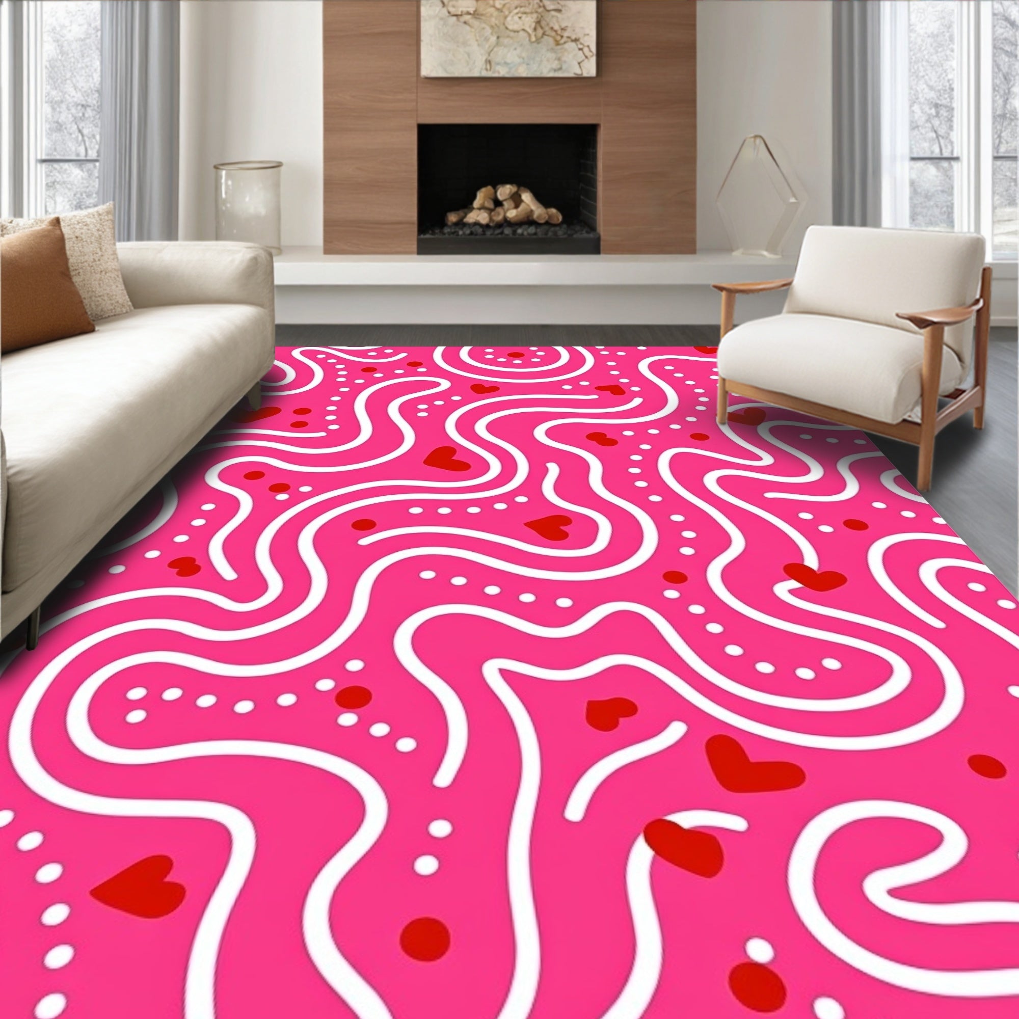 Whimsical Heart Waves Pattern Rug
