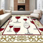 Elegant Wine Glasses Pattern Border Rug