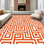 Orange White Geometric Maze Pattern Rug
