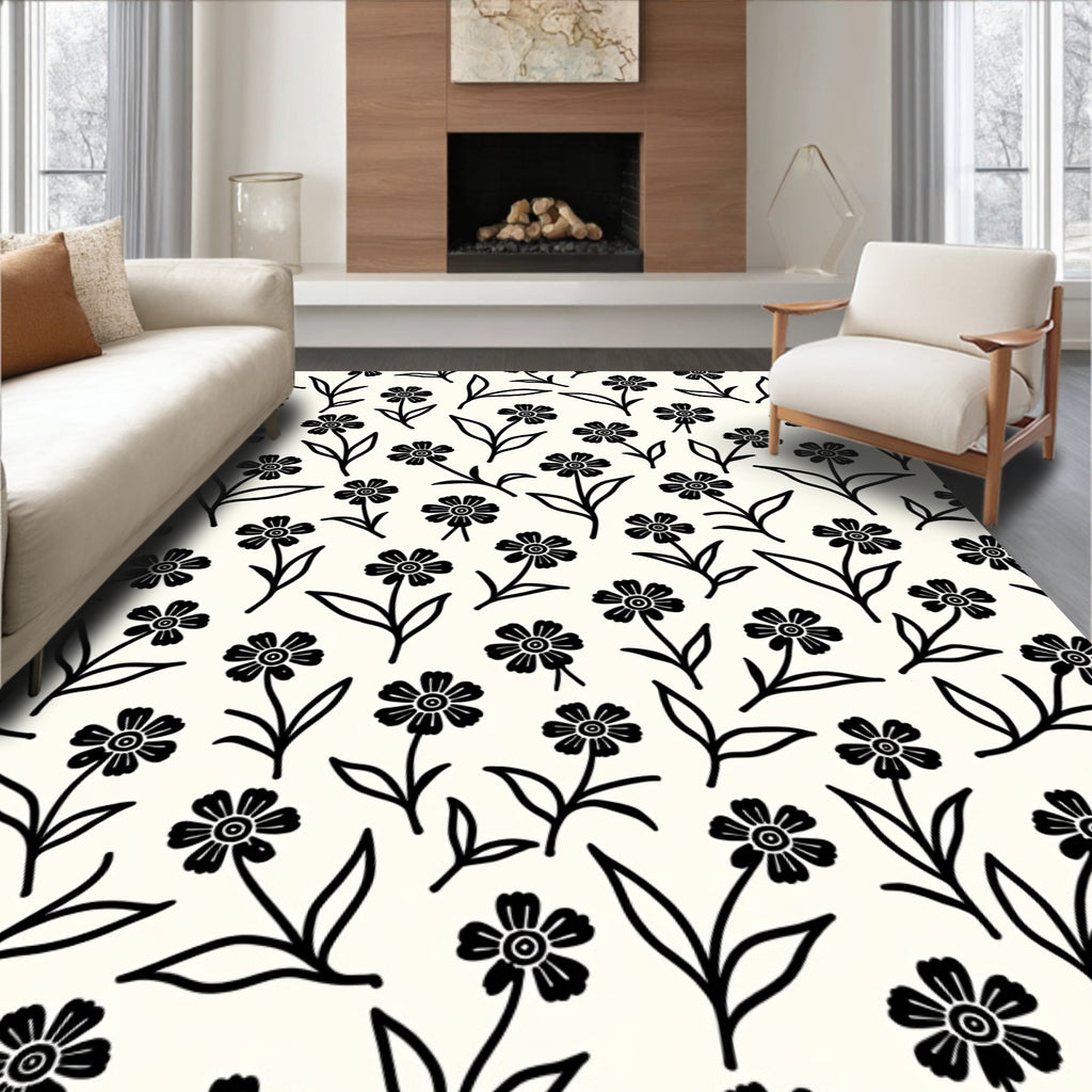 Simple Floral Botanical Line Art Rug