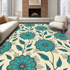 Cyan Floral Vine Pattern Rug
