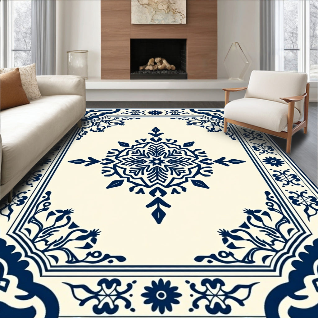 Ornate Blue Cream Medallion Rug