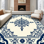 Ornate Blue Cream Medallion Rug