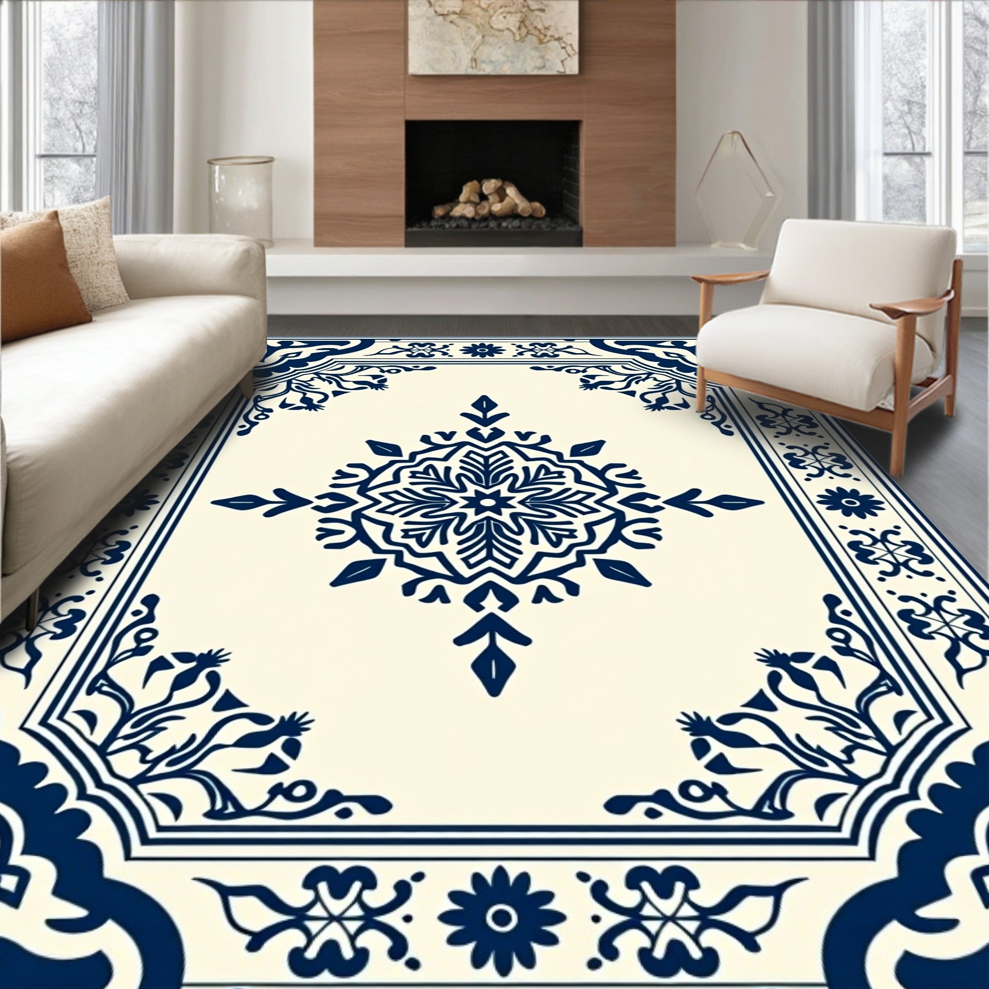 Ornate Blue Cream Medallion Rug