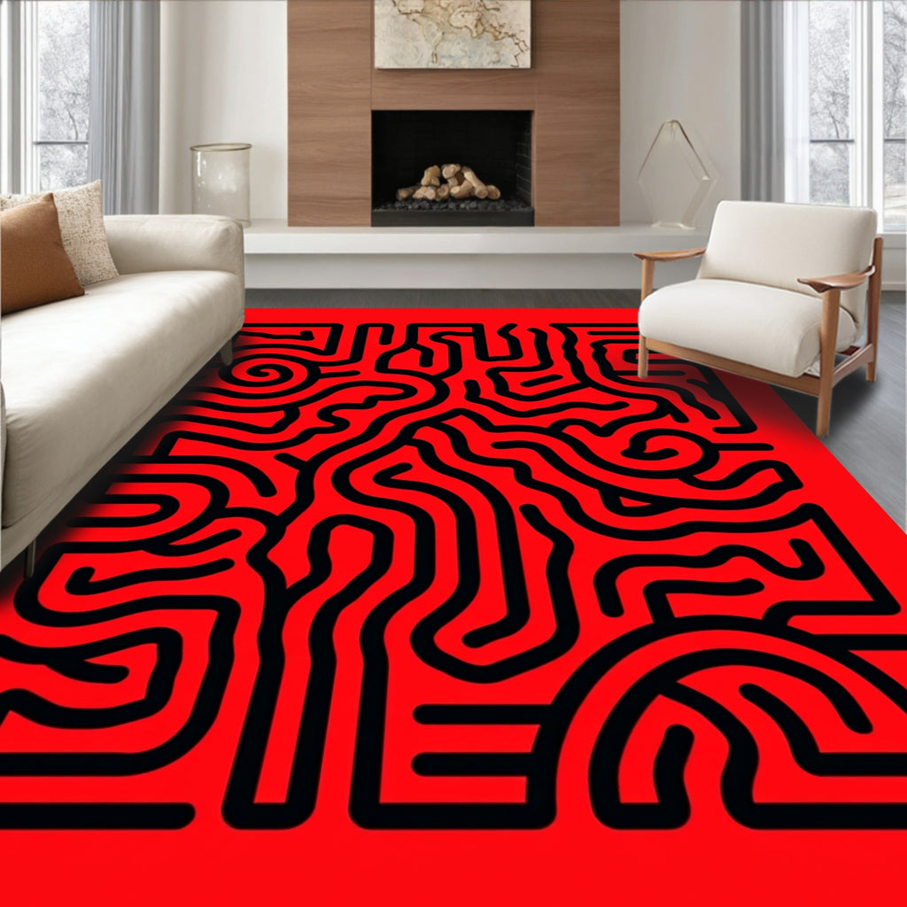 Bold Abstract Maze Pattern Rug