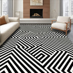 Bold Black and White Geometric Maze Rug