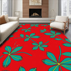 Vibrant Red and Teal Leaf Pattern Rug