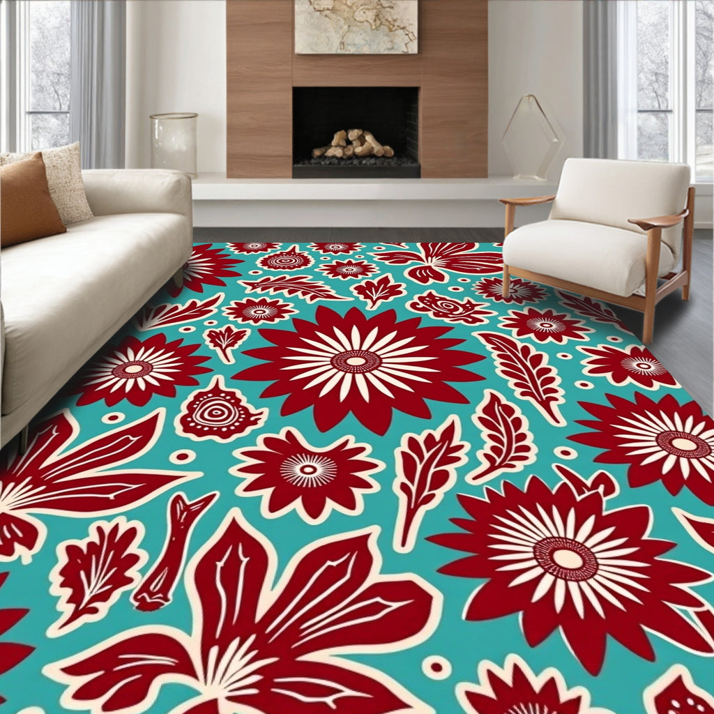 Bold Floral Print Garden Design Rug