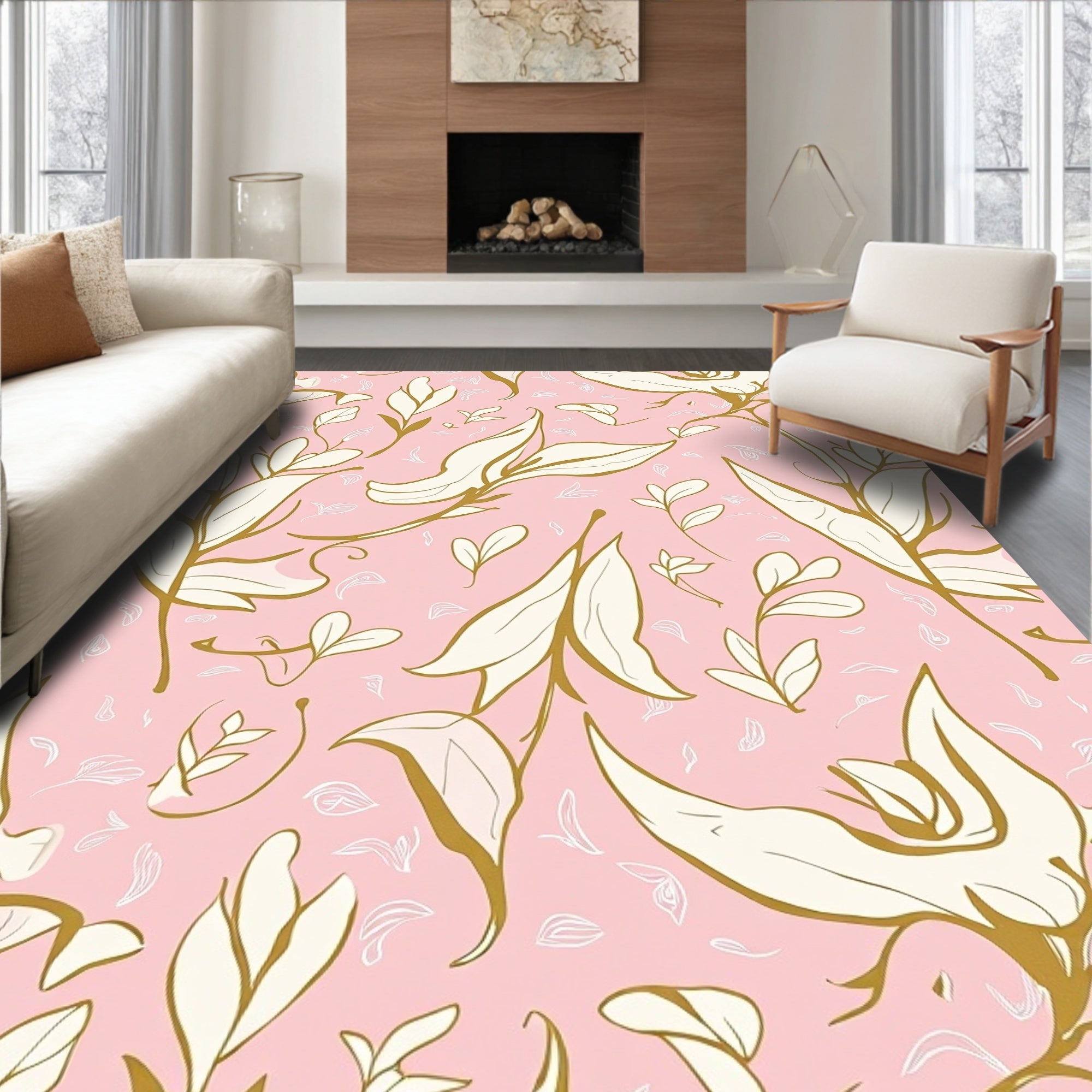 Botanical Floral Gold Outline Rug