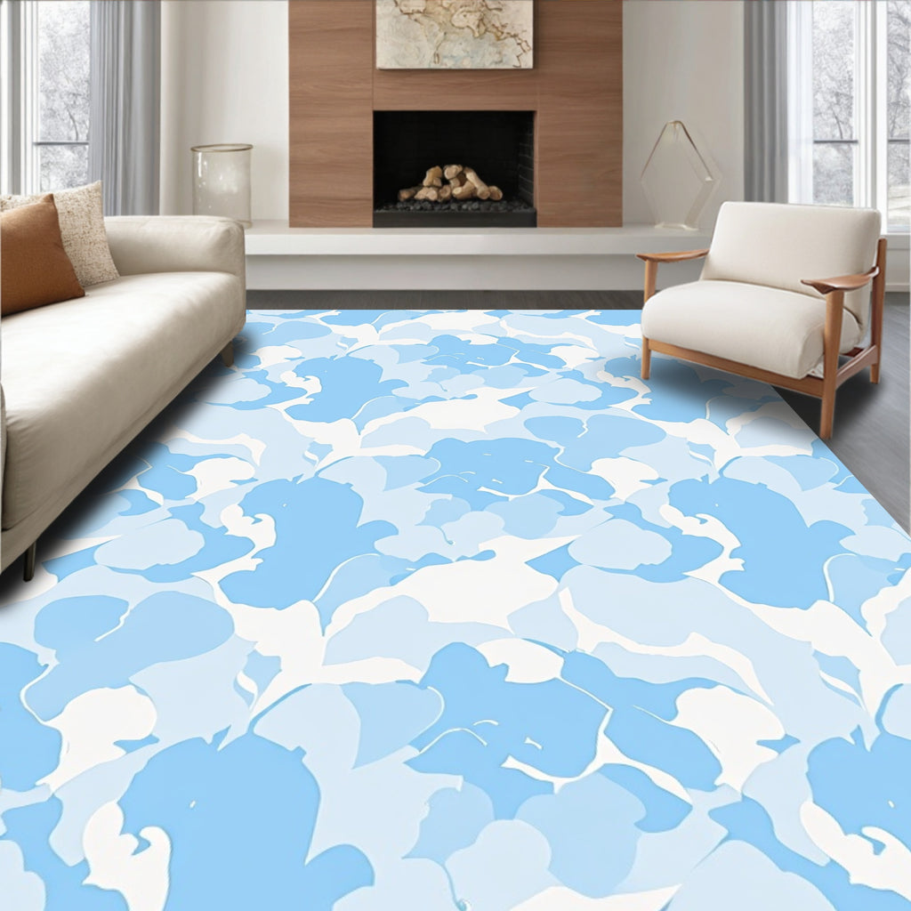 Abstract Blue Cloud Patterned Art Rug