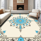 Cream Blue Floral Mandala Garden Design Rug