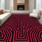 Bold Black Red Maze Pattern Rug