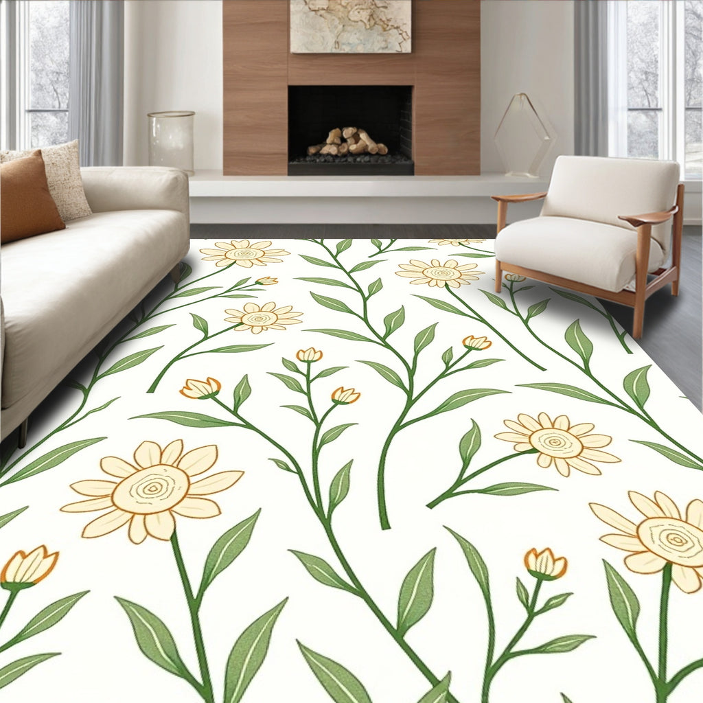 Delicate Floral Botanical Pattern Rug
