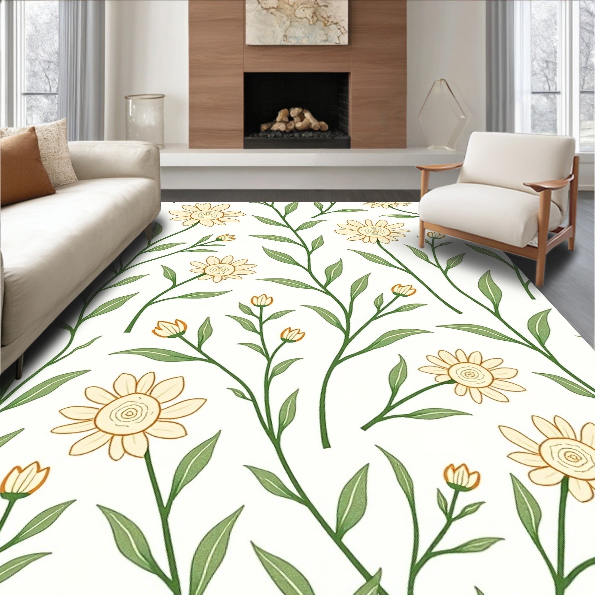 Delicate Floral Botanical Pattern Rug