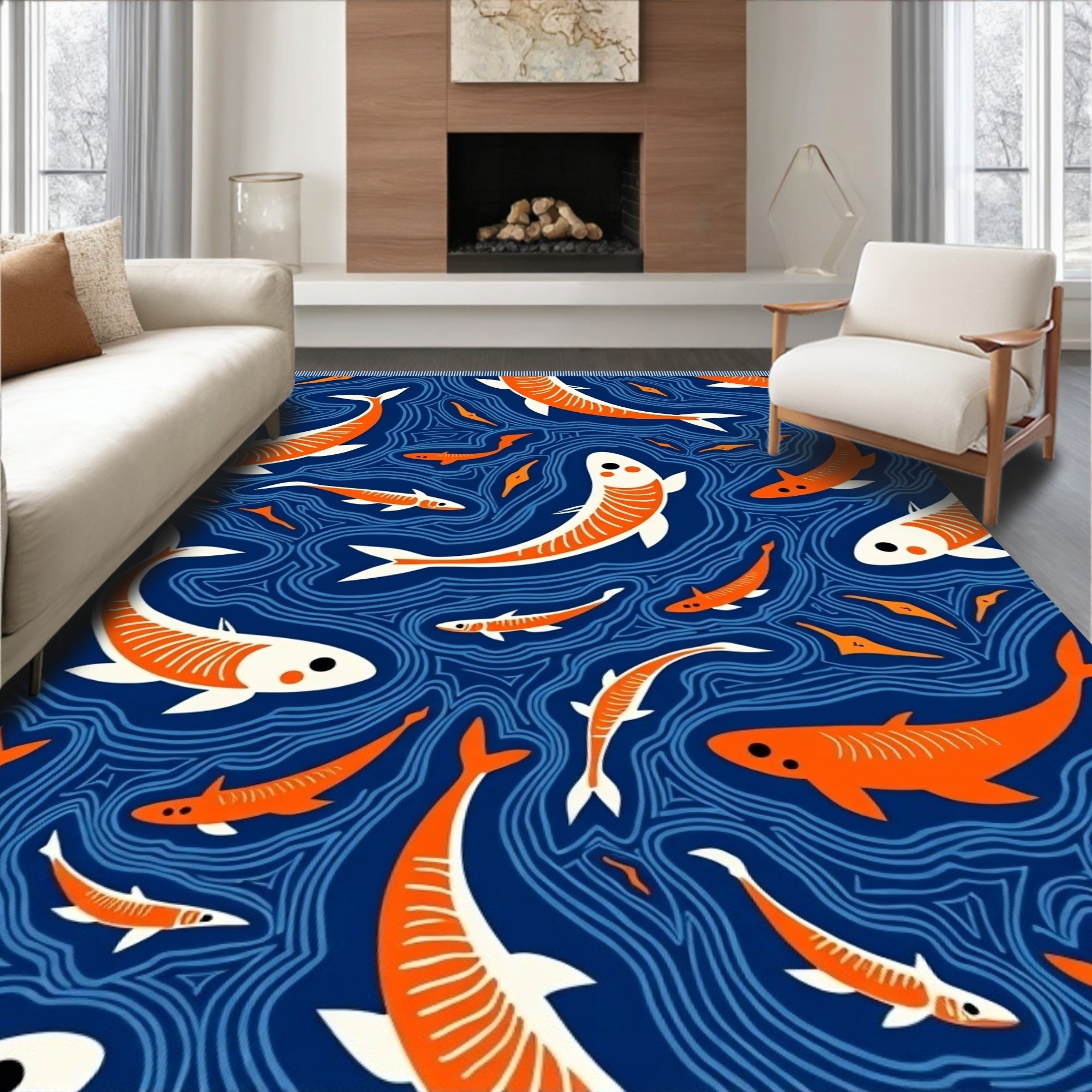 Orange Fish Abstract Pattern Design Rug