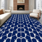Intricate White Geometric Lattice Pattern Rug