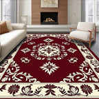 Elegant Floral Medallion Cream and Burgundy Rug