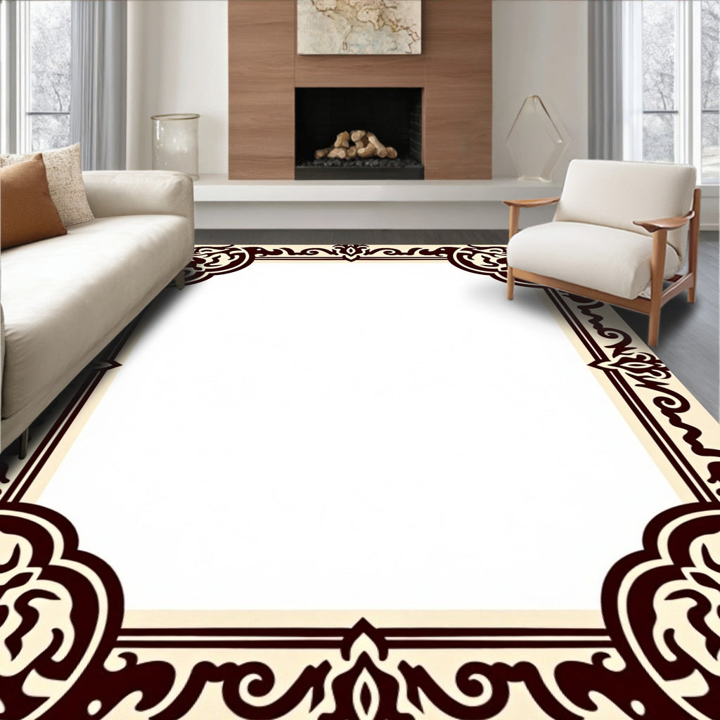 Elegant Dark Brown Scroll Pattern Rug