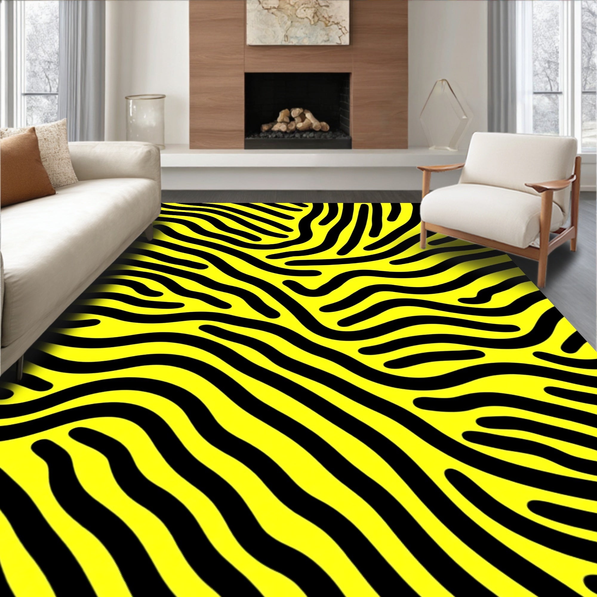 Bold Yellow Black Stripe Pattern Rug