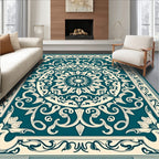 Intricate Teal Floral Medallion Pattern Rug