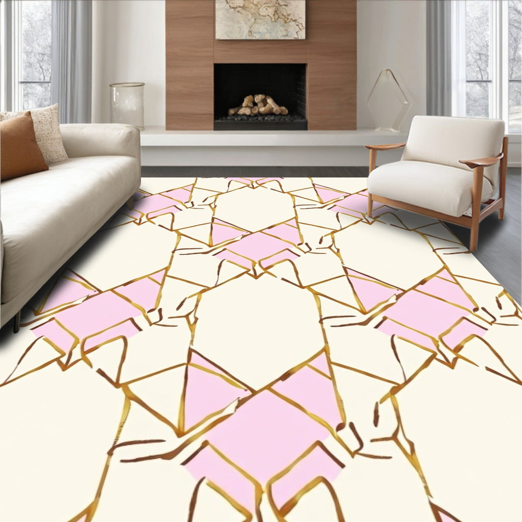 Modern Gold Geometric Hexagon Pattern Rug