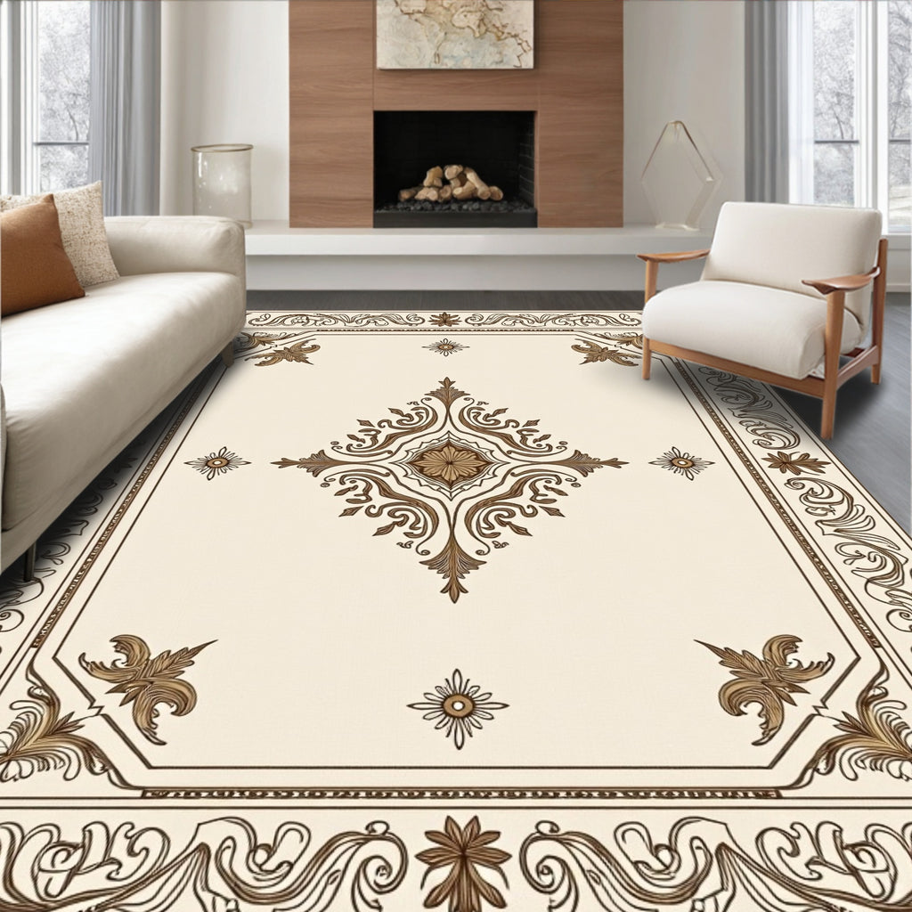 Antique Brown Floral Scroll Work Rug