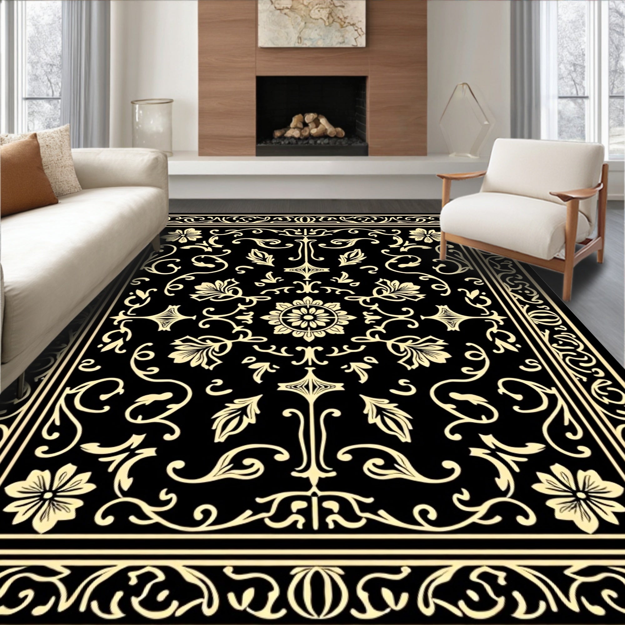 Elegant Floral Scrollwork Pattern Rug