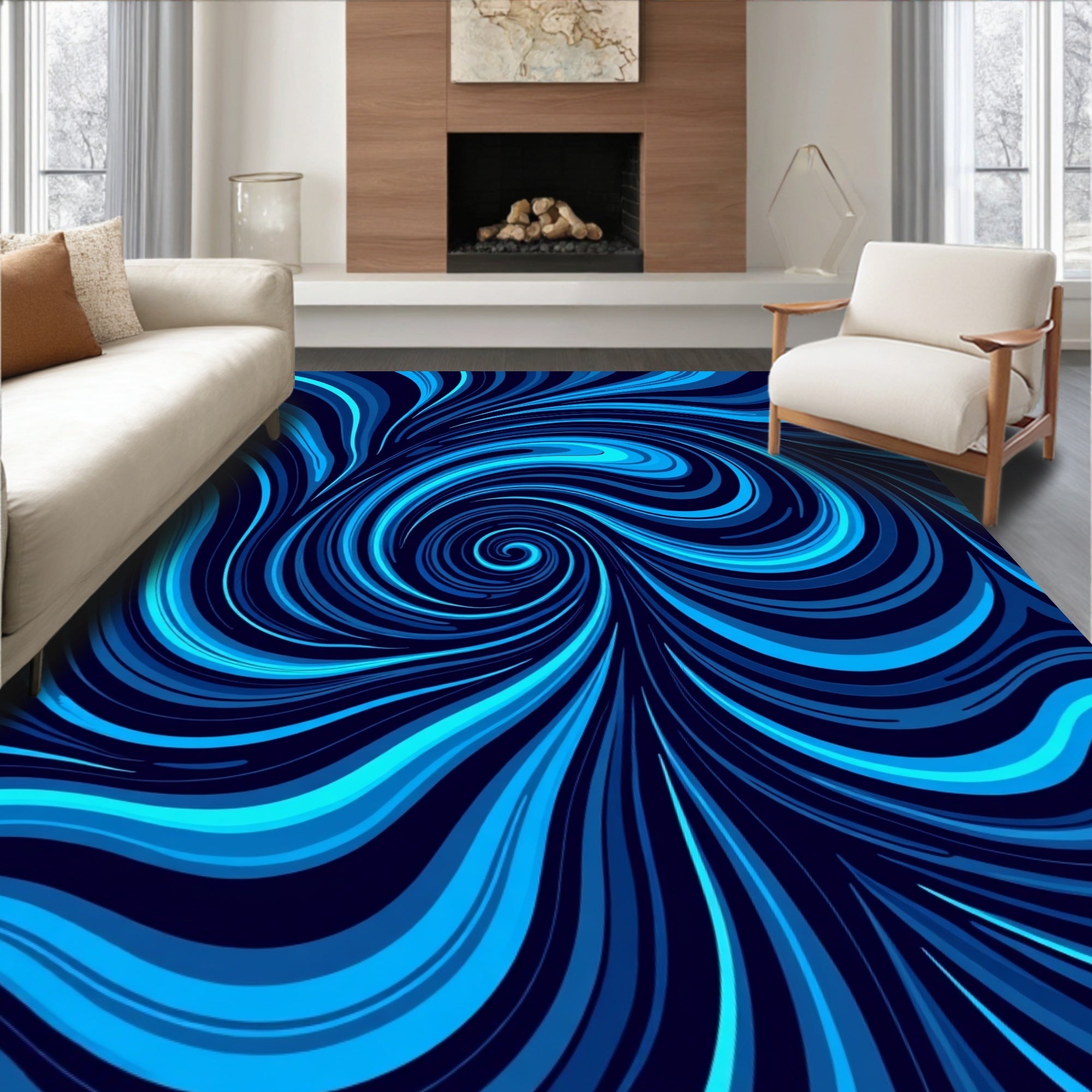 Swirling Blue Abstract Pattern Rug