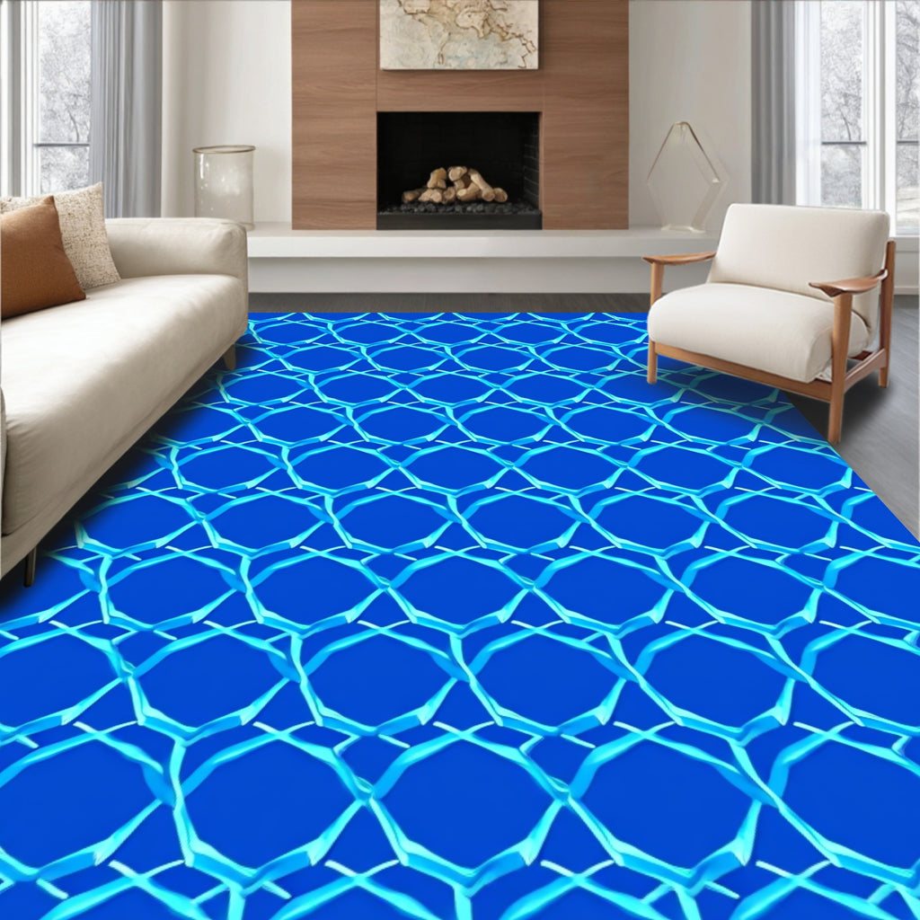 Geometric Blue Chain Mesh Rug