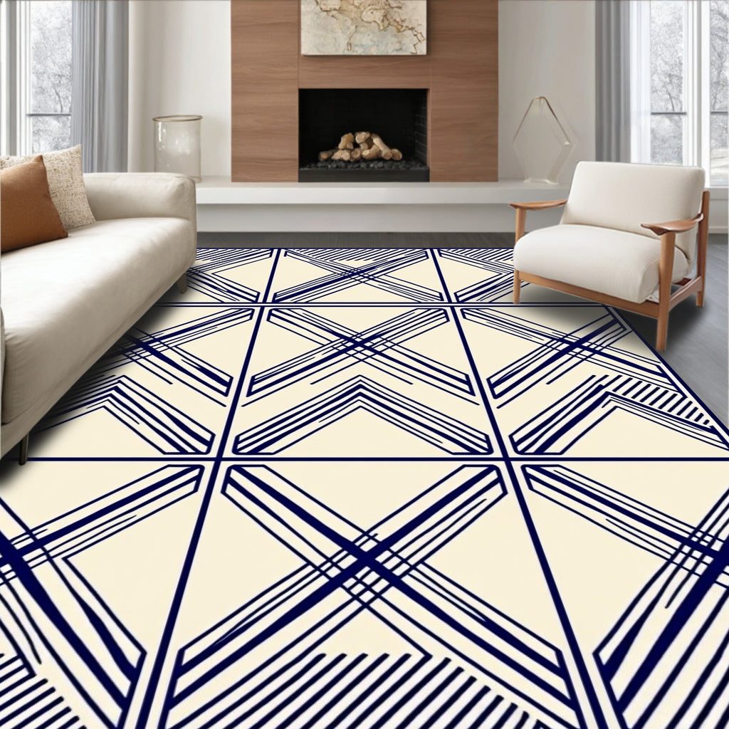 Geometric Lines Intersecting Squares Pattern Rug