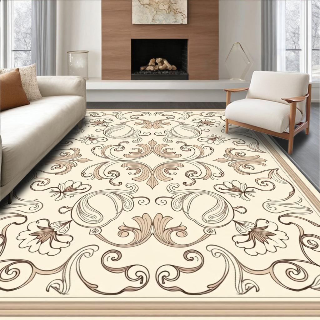 Ornate Floral Scrollwork Pattern Rug